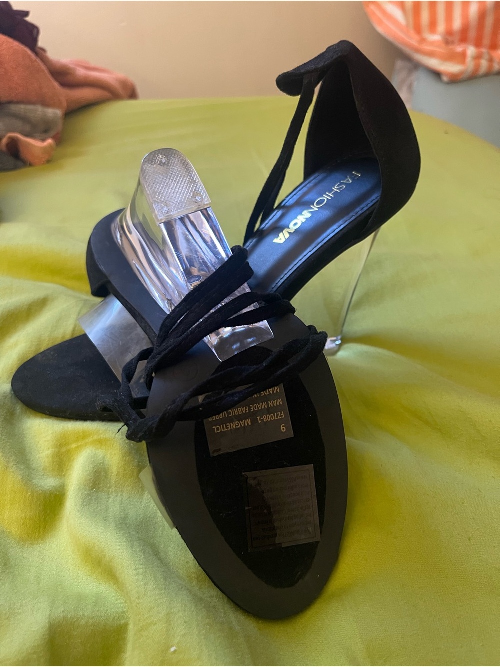 Fashion Nova Black Lucite Block Heel Sandals